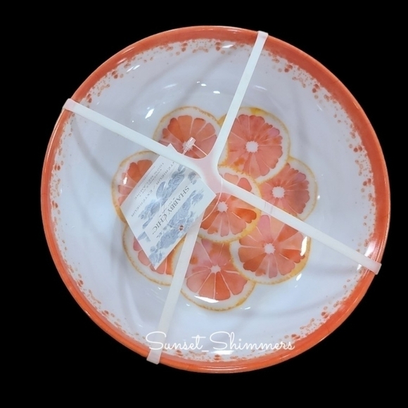 X8 Shabby Chic SUMMER CITRUS GRAPEFRUIT Thick Melamine Dinner Plates & Bowl Set - Picture 3 of 8